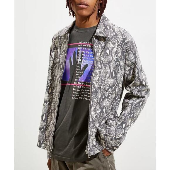 Urban Outfitters Snake Print Zip-Up Overshirt‎ Jacket in Gray, Size Small - Picture 1 of 15